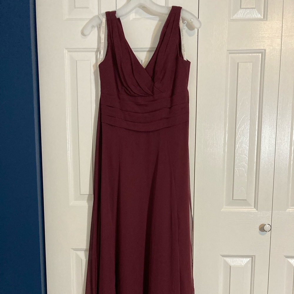 David’s Bridal Long Chiffon Surplice Tank Bridesmaid Dress - Wine